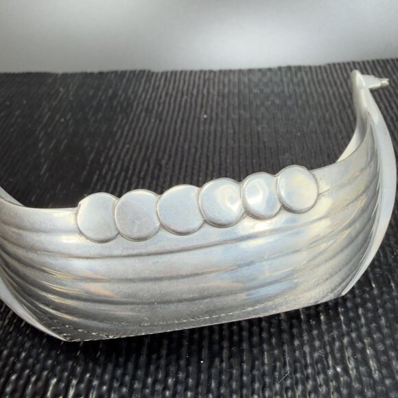Just Andersen Danmark No 1109 Signed Pewter Viking Ship Salt Cellar Denmark VTG - Picture 7 of 11